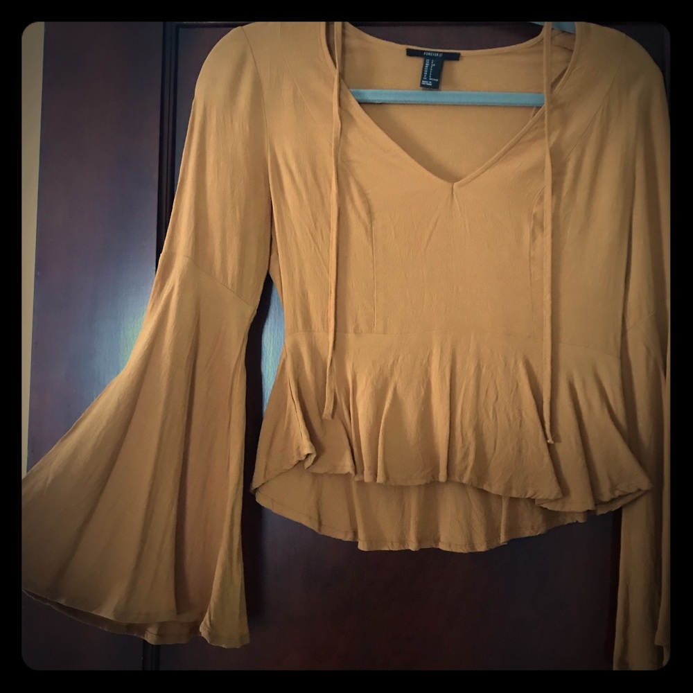 Forever 21 Bell Sleeve Peplum Shirt